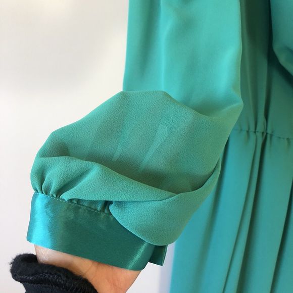 Vintage 1980's Ursula of Switzerland Chiffon Cocktail Dress Aqua Green Size 14 - Picture 7 of 14